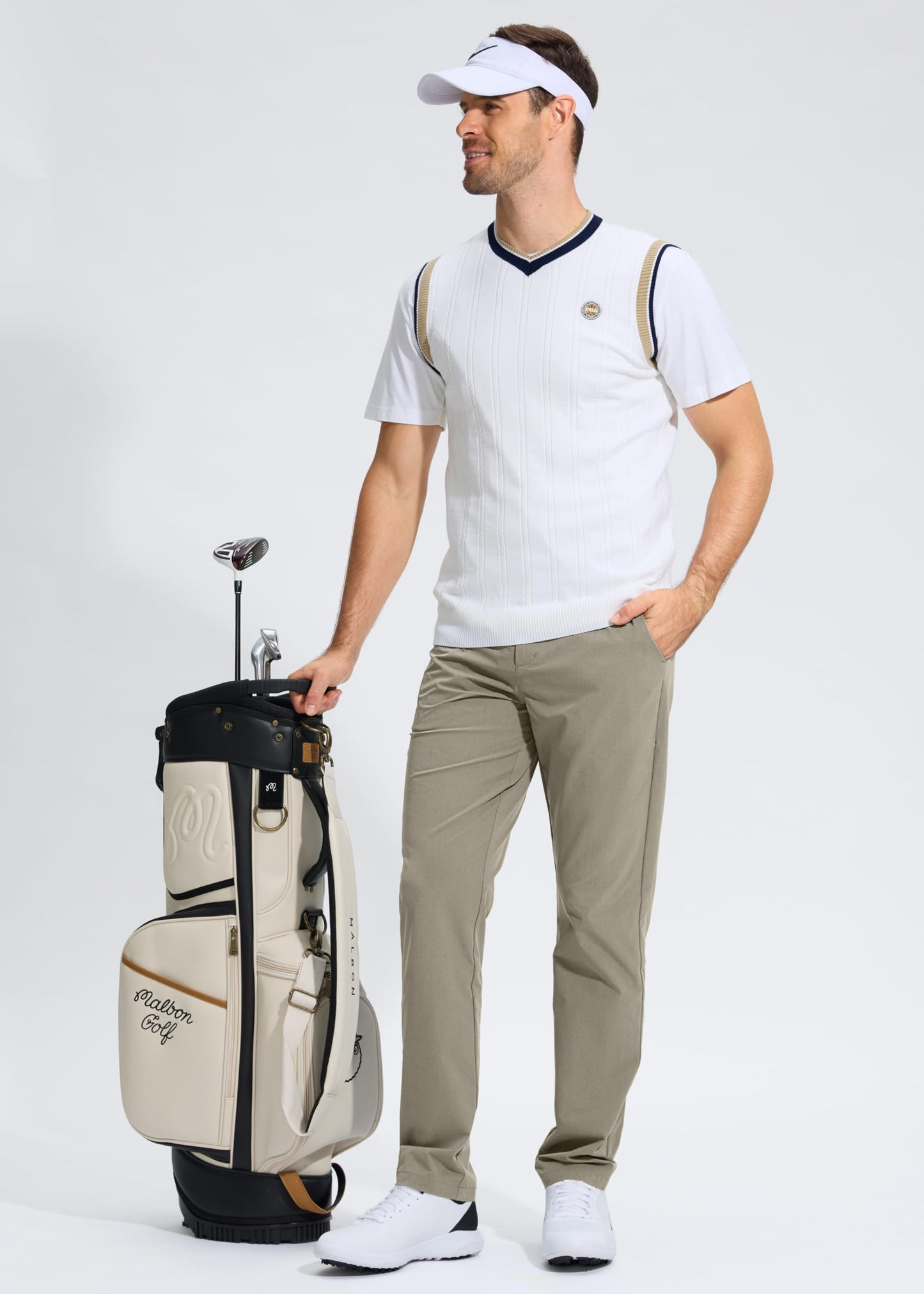 Pudolla Men's Golf Pants Work Dress Comfy Pants Casual Slacks Trousers with Pockets(Stone_Grey 32Wx30L)