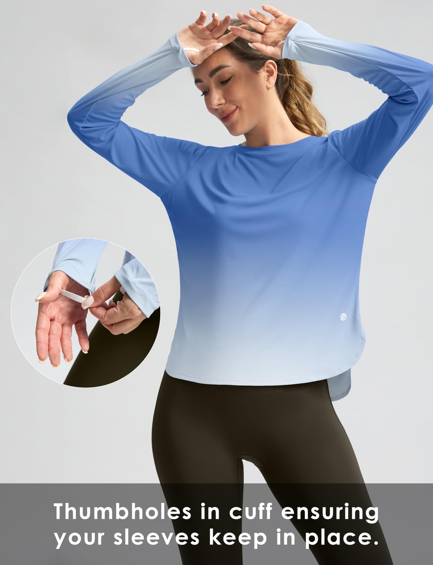 Women's Sun Shirts UPF 50+ Long Sleeve UV Protection Shirt Lightweight Quick Dry Workout Hiking Tops for Women(Blue/White Gradient,L)