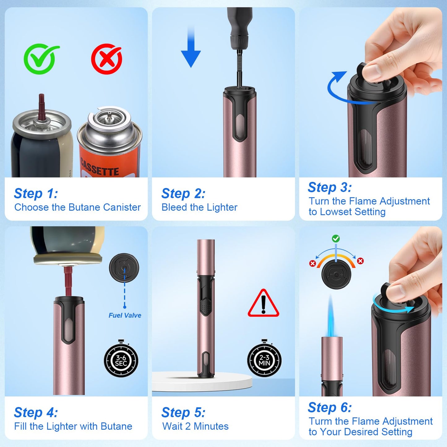 Torch Lighters Butane Lighter 2 Pack Windproof Adjustable Jet Flame Torch Lighter, Butane Refillable Gas Torch Lighter for Candles Grill BBQ Fireplaces Camping ((Not Prefilled)