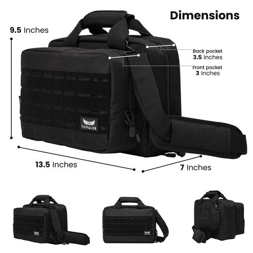 TUVALOR Gun Range Bag for 2 Pistols & Ammo - Spacious Design, with Two Handgun Pockets, Six Magazine Holders, Large Front Pocket and Padded Strap - Gun Bag with 3 Gun Cleaning Towels