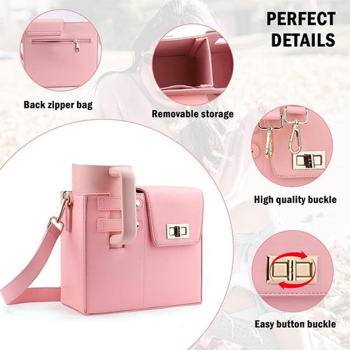 POCONT Outdoor Portable Crossbody Water Cup Storage Bag,Crossbody Cup Holder Bag,Multifunctional Leather Water Bottle Holder (Black)