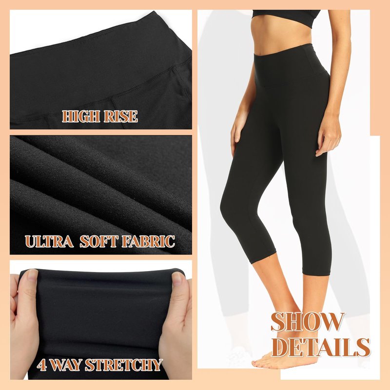 TNNZEET 7 Pack Capri Leggings for Women, High Waisted Soft Black Workout Yoga Pants