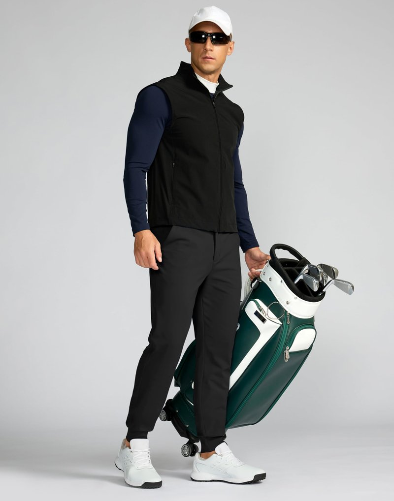 Soothfeel Mens Fleece Lined Golf Joggers with Pockets Slim Fit Stretch Sweatpants Dress Work Travel Warm Winter Pants for Men Black L