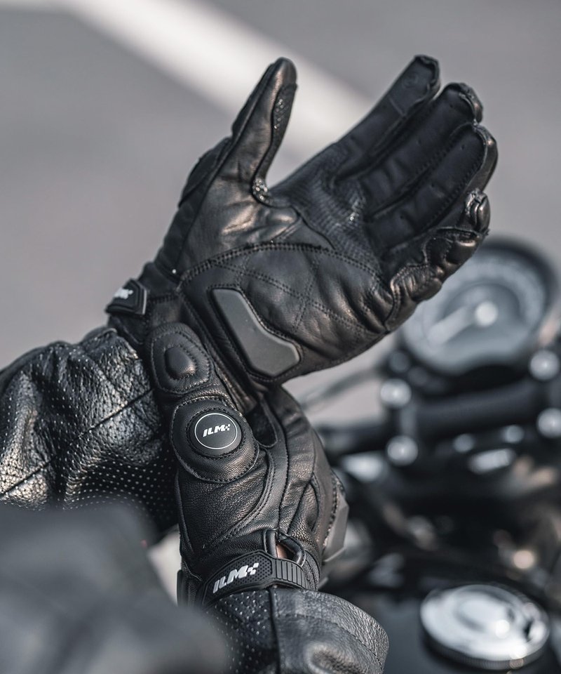 ILM Air Flow Leather Motorcycle Gloves Touchscreen for Men and Women Model-GRC01 (L, Black)