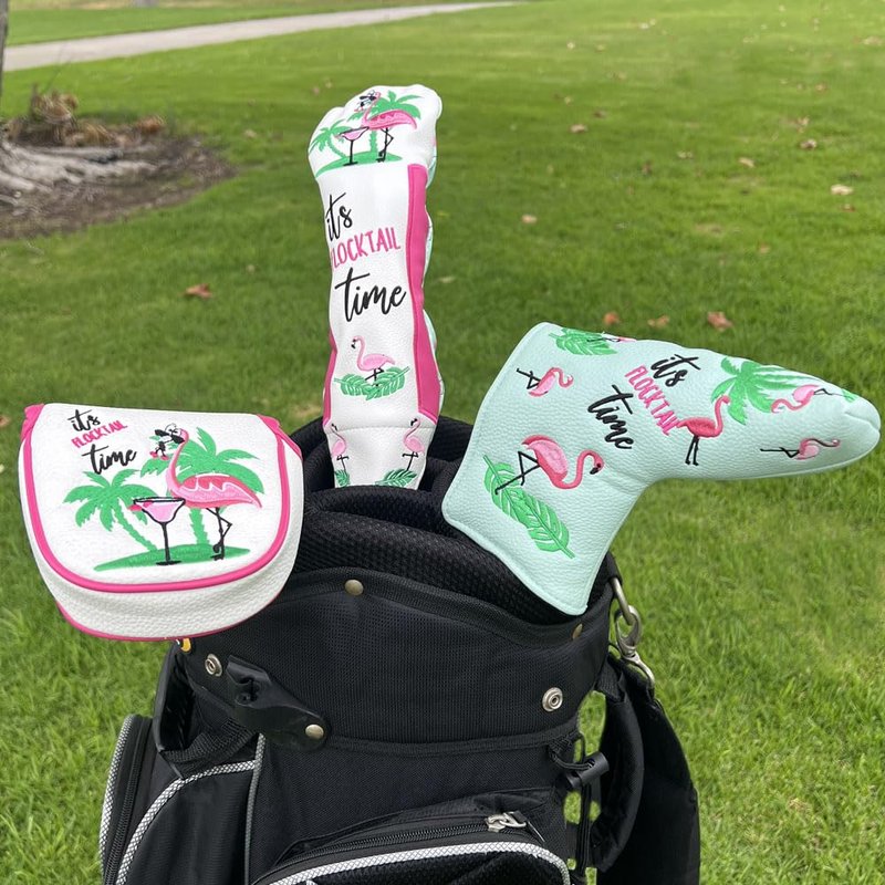 Giggle Golf Flamingo Golf Head Covers – Driver, Fairway, Hybrid & Putter – Tropical Black Flamingo Design - Great Gift (for Hybrid/White)