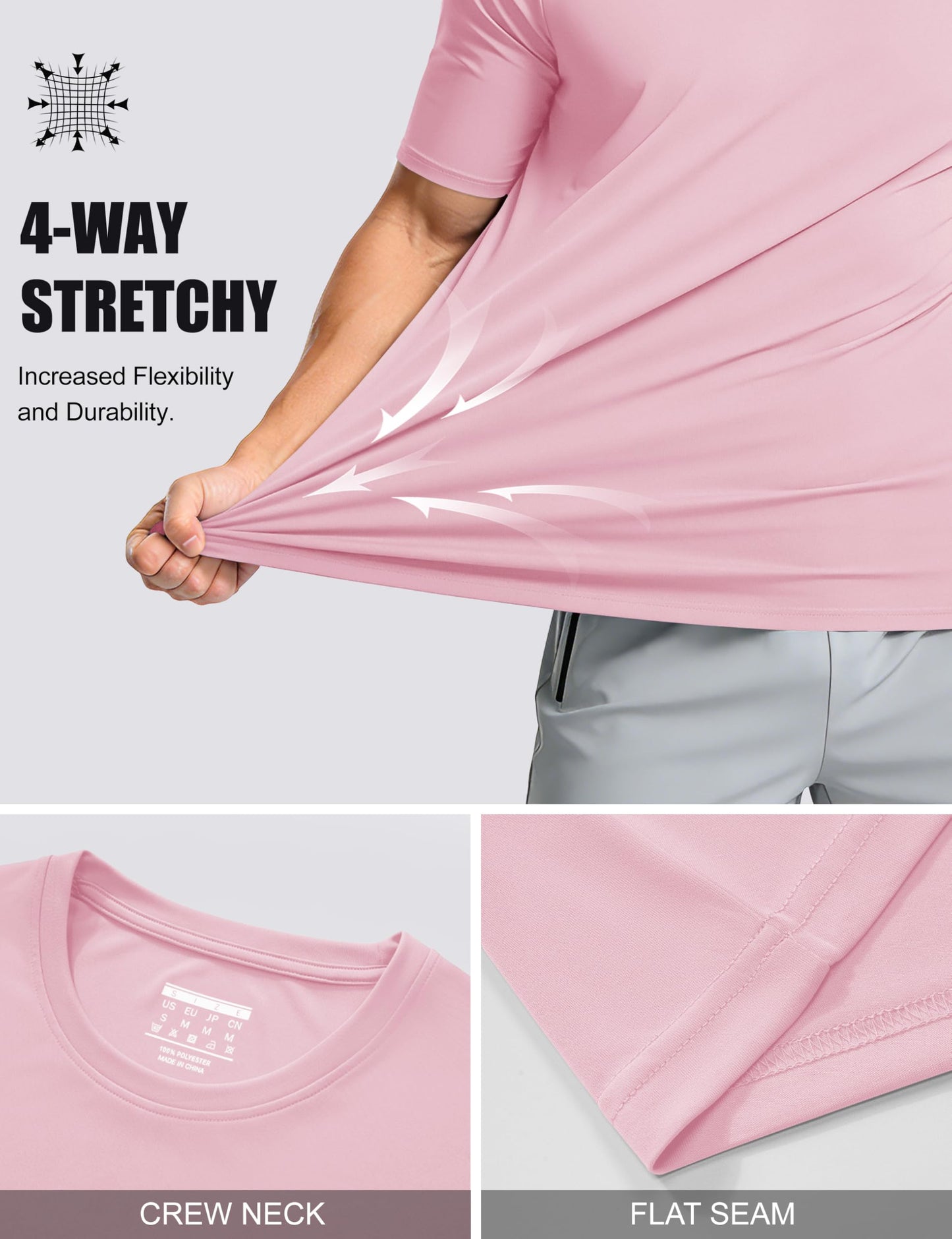 Mens Sun Shirts Quick Dry T-Shirt Short Sleeve Running Shirt Sun Protection Shirts Active Shirts Light Pink S