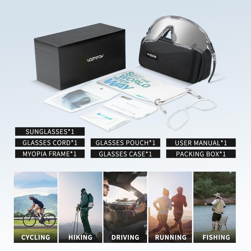 VOZAPOW Photochromic Sunglasses Men & Women Transition Sports Glasses for Pickleball Cycling Running Baseball Softball