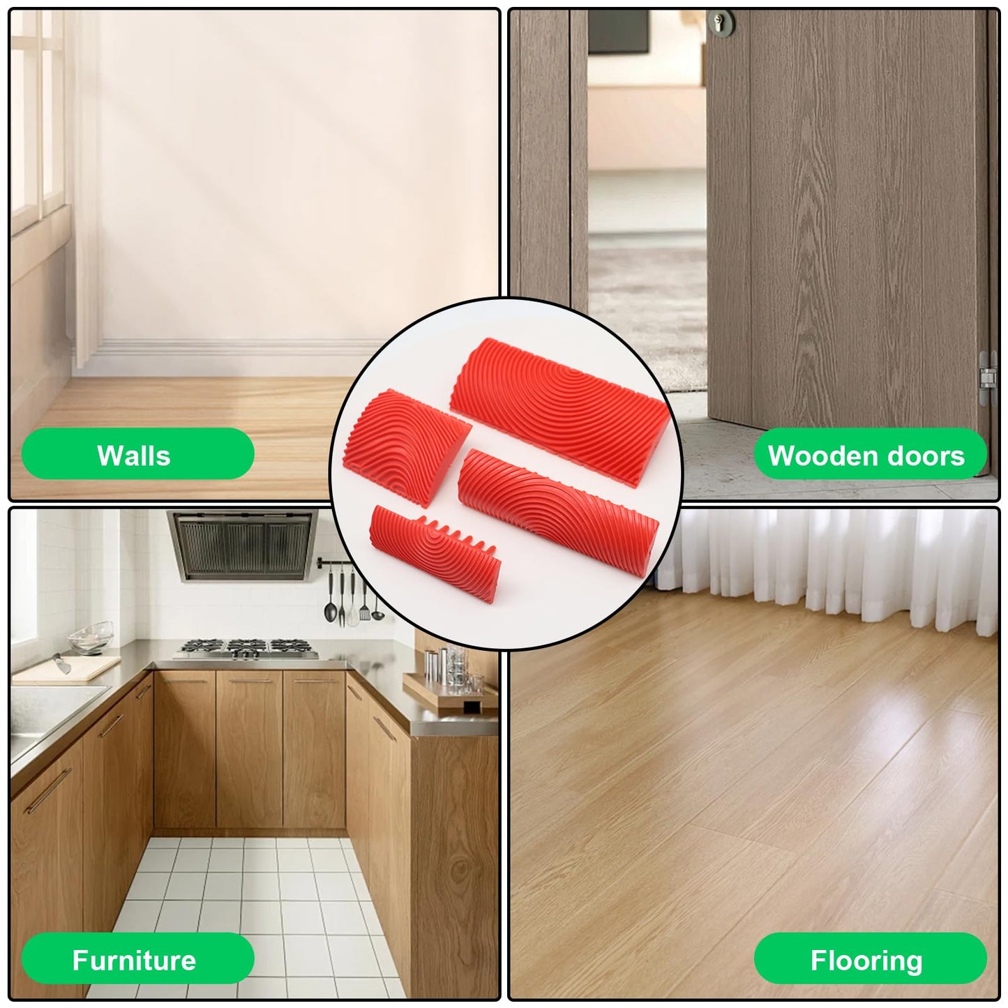 lenpestia 4 Pieces Wood Graining Tool Wood Grain Paint Tool Wood Grain Tool Kit Decorative Wood Grain Tools Wood Graining Tool Set Simulated Wood Grain Brushes for Wall Room Decoration