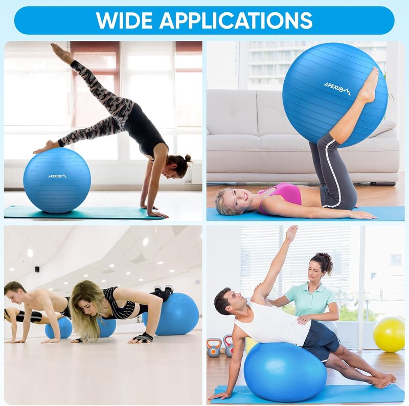 APEXUP Yoga Ball - Anti-Slip Heavy Duty Exercise Ball for Fitness, Balance & Core Workout | 5 Sizes Available