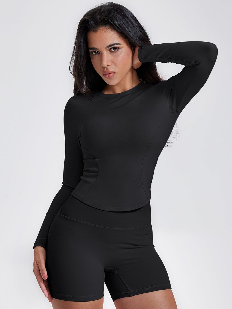 GYM RAINBOW Long Sleeve Workout Tops for Women Slim Fit Running Yoga Top Breathable Soft Gym Running Underscrubs Top Tight(#1 Black,Medium)
