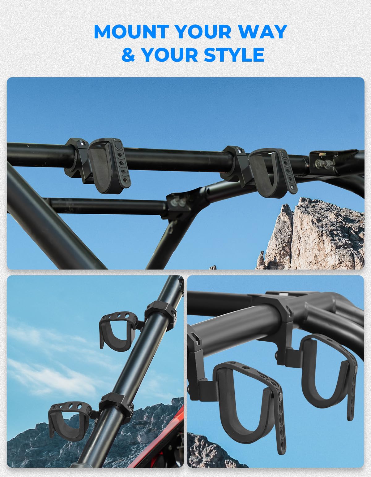 KEMIMOTO UTV Hunting Tool Holder Rack, Roll Bar UTV Tool Holder Shovel Mount Bow Rack Fits 1.75”- 2” Roll Bars