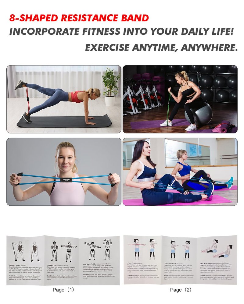 12 Pack Figure 8 Resistance Bands Set - Exercise Bands for Back, Arms, Shoulders & Legs - Ideal for Stretching, Physical Therapy, Yoga, Pilates - Home Gym Equipment for Women & Men (20LBS)
