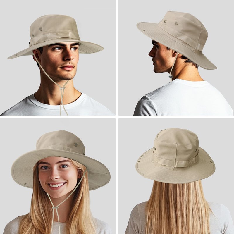 PFFY Sun Boonie Hats for Men UPF 50+ Bucket Hat for Fishing Hiking Safari Hunting Khaki(with Webbing