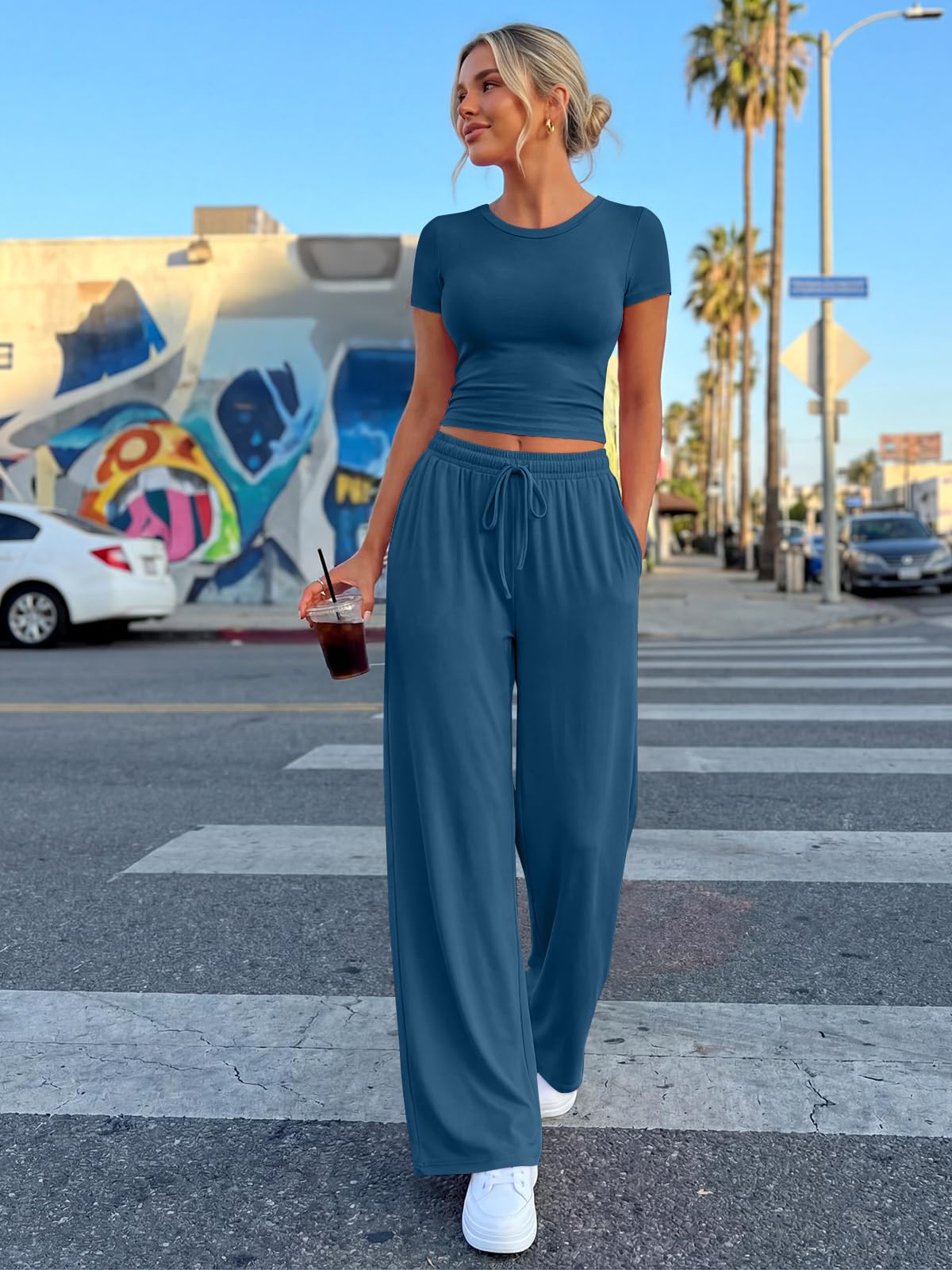Trendy Queen Womens 2 Two Piece Set 2026 Summer Workout Vacation Gym Clothes Spring Fashion Lounge Matching Airport Travel Outfit Resort Wear Fitness Athleisure Clothing