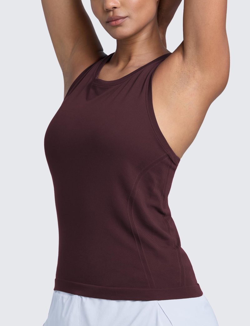 CRZ YOGA Seamless Workout Tank Tops for Women - Athletic Running Gym Sleeveless Shirts Crewneck Racerback Breathable Ripe Plum XX-Small