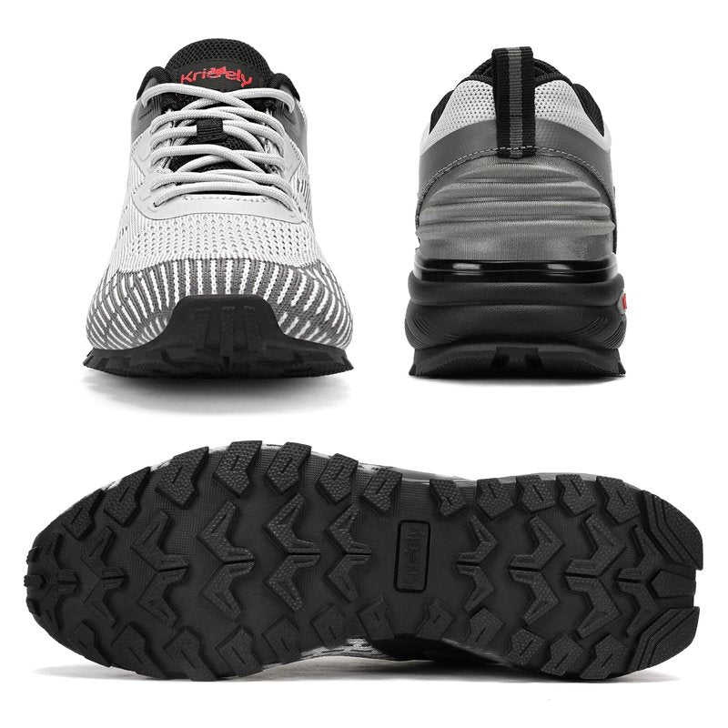 Kricely Men's Trail Running Shoes Non Slip Hiking Trekking Shoes Cross Training Tennis Shoes Breathable Fashion Sneakers Lightweight Workout Footwear Outdoor Gym Jogging Light Grey Size 13