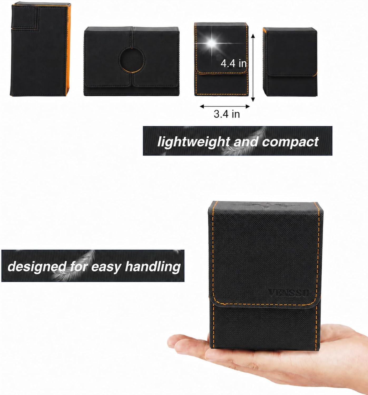 MTG Deck Box for Commander | Holds 100 Double-Sleeved Cards - Black & Orange with Window