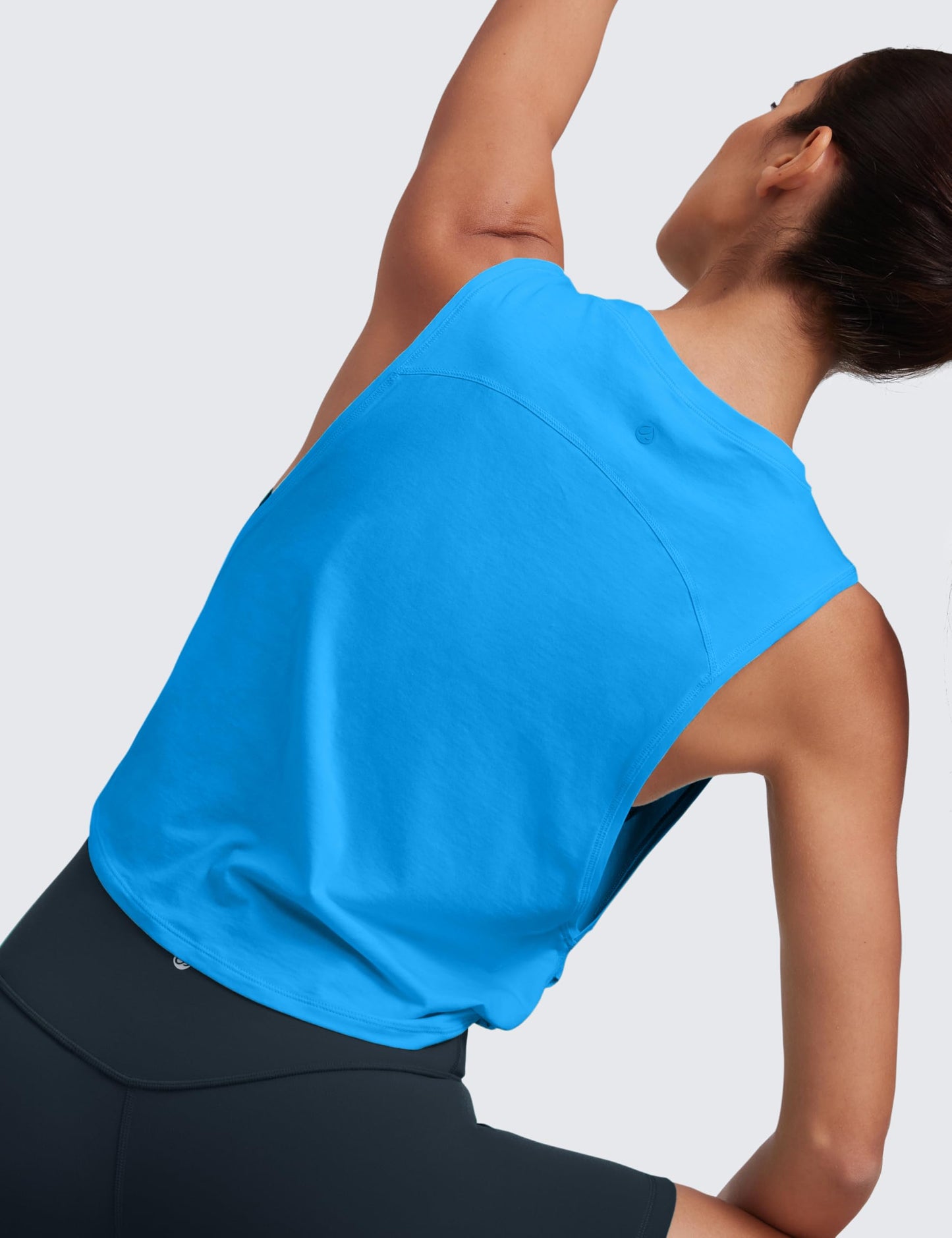 CRZ YOGA Pima Cotton Large Armhole Tank Tops for Women - Workout Sport Athletic Yoga Running Gym Loose Crop Sleeveless Shirts Madagascar Blue X-Large