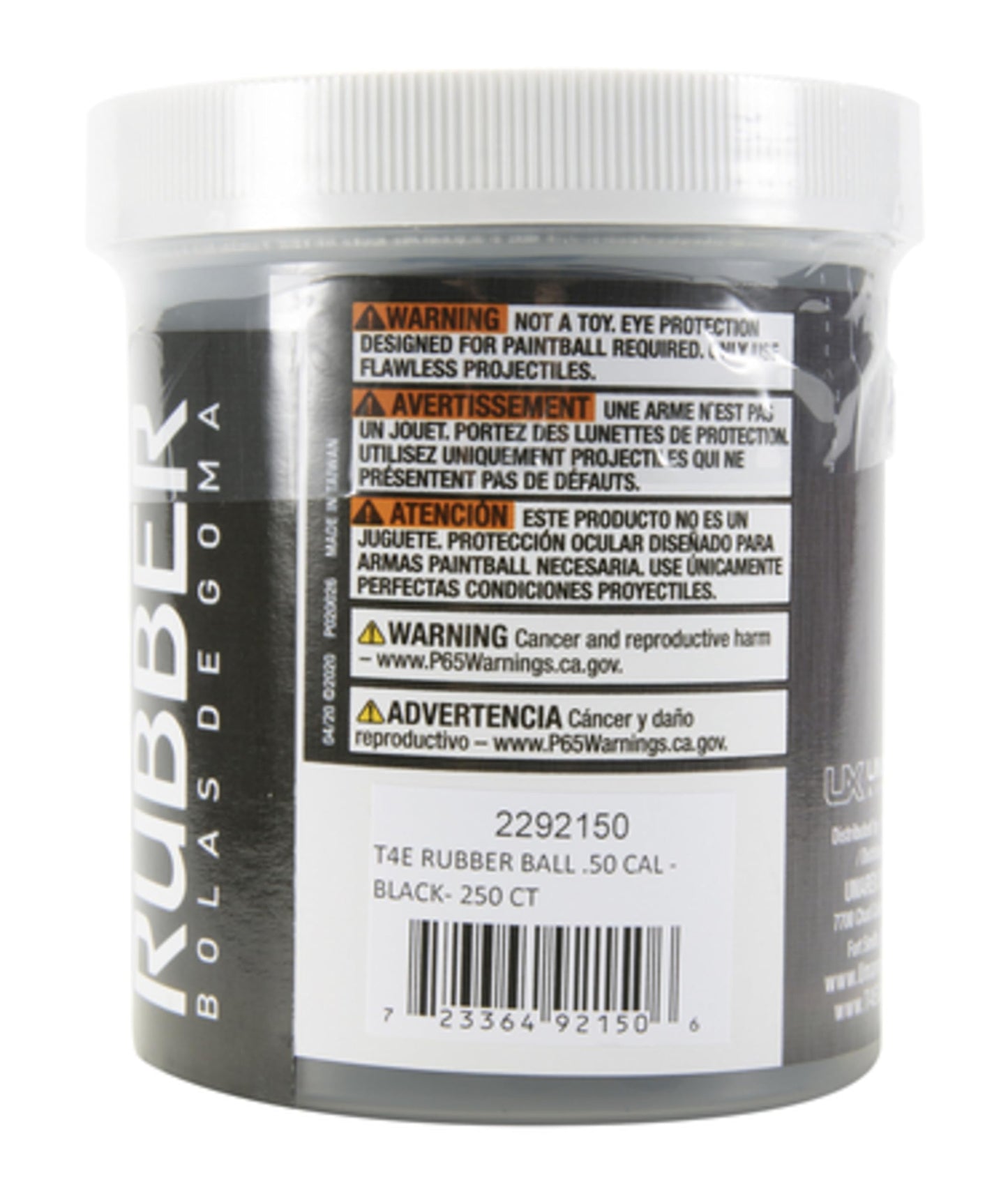 T4E Premium Rubber Ball Ammo for Paintball Guns, Black, .50 Cal, 250 Ct