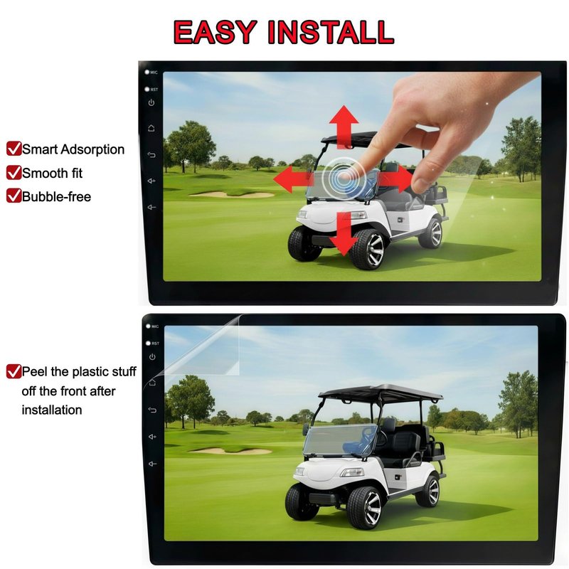 Eoho 9 Inch Golf Cart Screen Protector for EV Touchscreen Left Side Button, Tempered Glass Screen Cover Protector Anti Gravel Glare, Ev Golf Cart Accessories Protective Film(HD, 2 Pack)