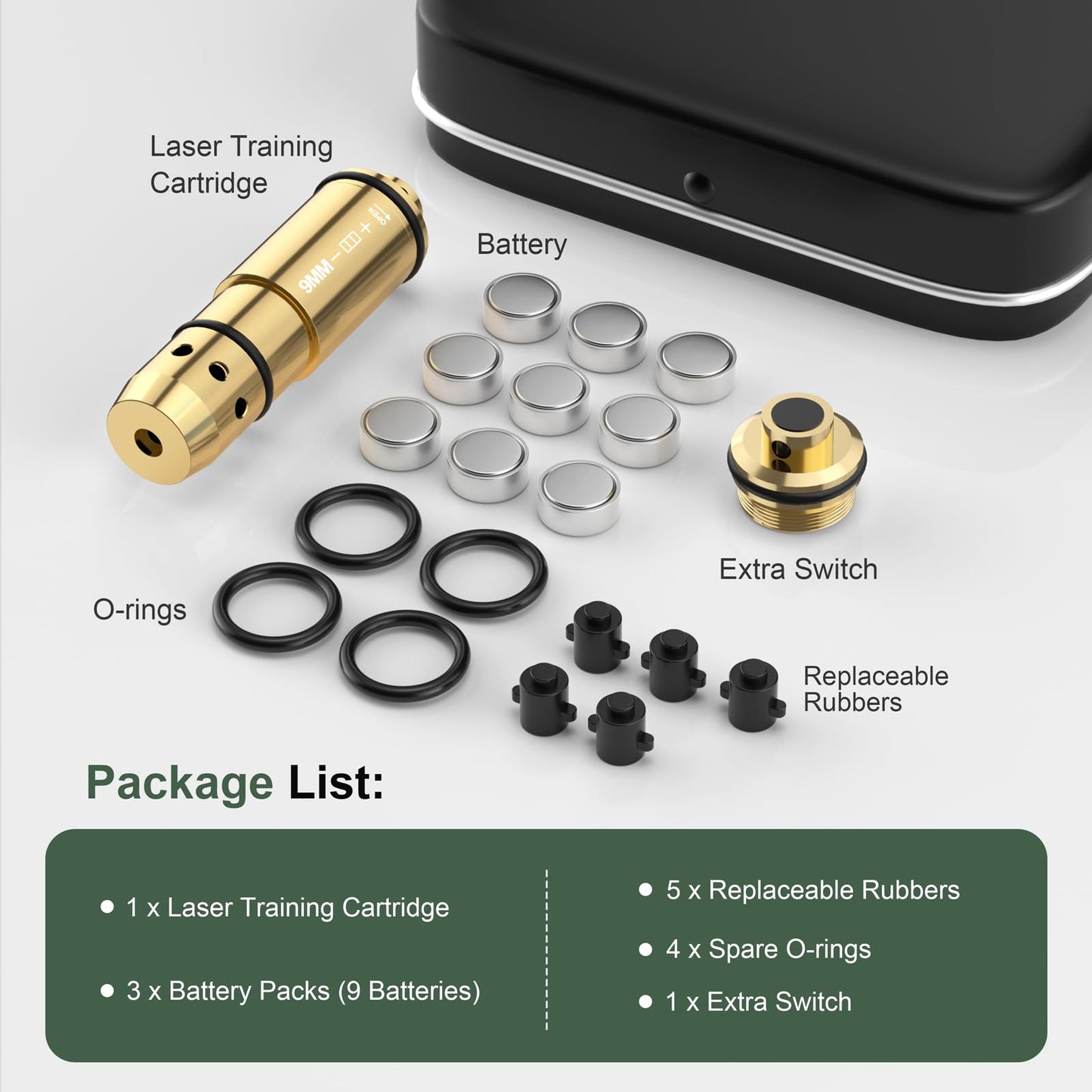 9mm Laser Training Cartridge Dry Fire Laser Training System for Dry Fire Practice and Shooting with 3 Set Batteries and Extra Rubber Snap Cap (9mm Cartridge)