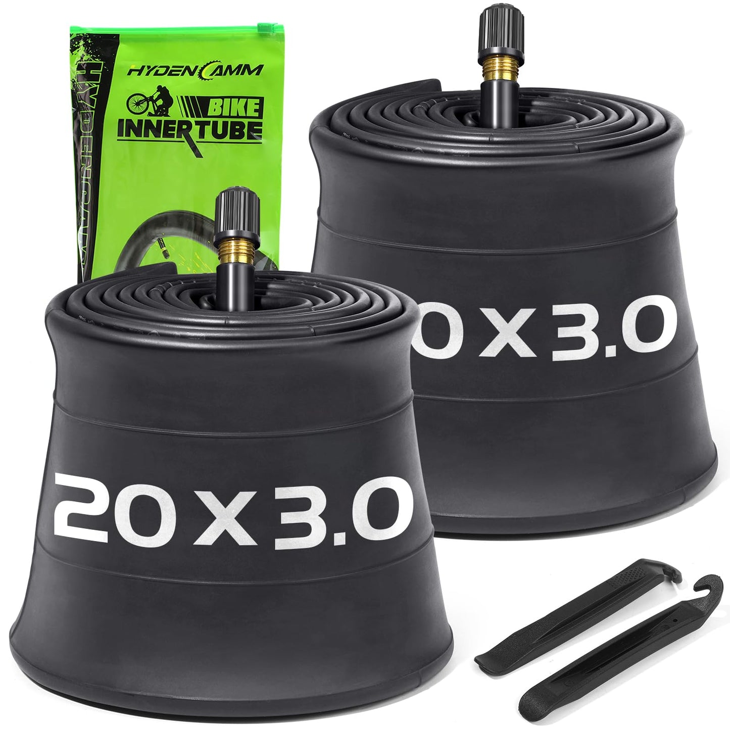 2 Pack 20x3 Fat Tire Bike Inner Tubes, 20" Fat Bike Tubes 20 X 3.0/3.50 AV Schrader Valve with 2 Tire Levers, Inner Tube Compatible with 20X3.0 20 X 3.30 20 X 3.5 for Road/Mountain/E Bike by Hydencamm