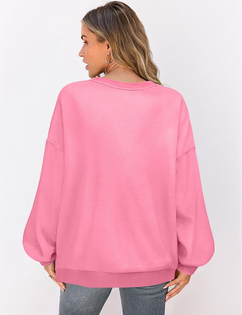 UEU Sweatshirt for women Fashion Long Sleeve Crewnecks Pullover Bright Pink Small