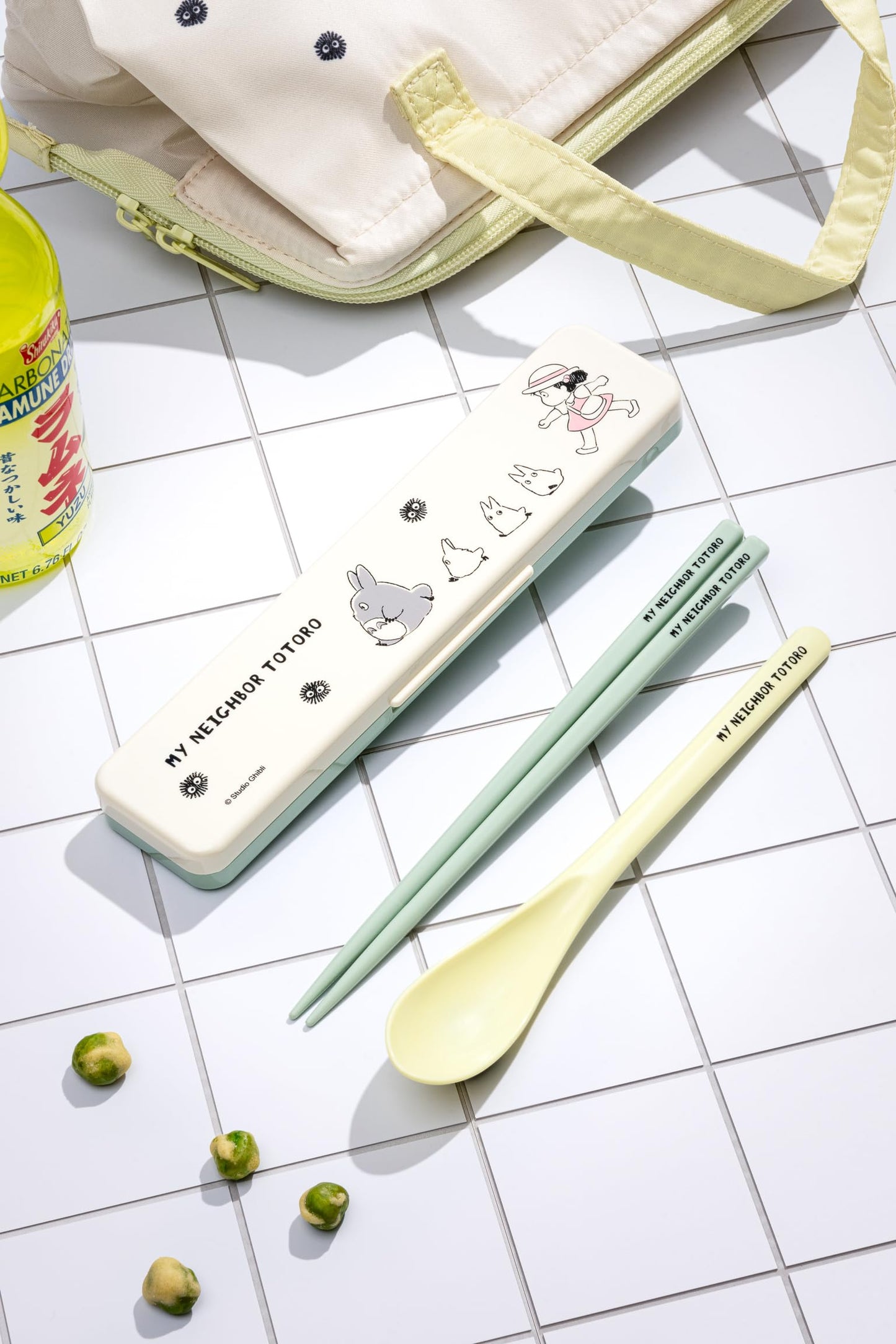 Skater Totoro Utensil Set - Includes Reusable Chopsticks, Spoon and Carrying Case - Authentic Japanese Design - Durable, Dishwasher Safe - Marching