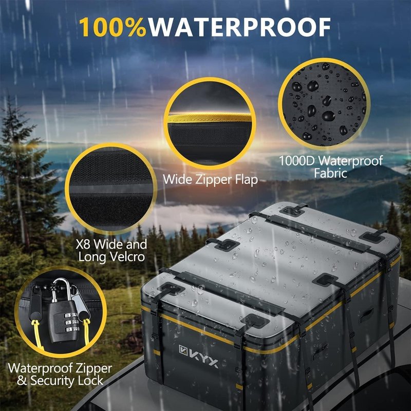 KYX Car Roof Bag 18 Cu.ft Rooftop Cargo Carrier-Car Roof Cargo Carrier with Waterproof Zipper Flap, 1000D PVC Fabric Car Top Carrier for All Vehicle