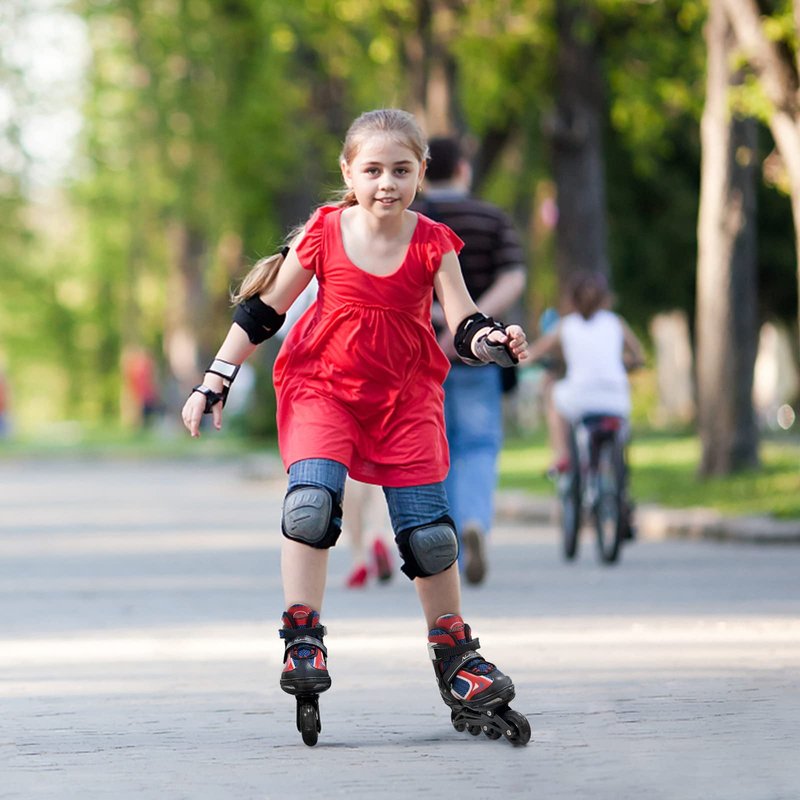 MonSports Adjustable Inline Skates for Kids,Black Blade Roller Skates with Light-up Wheels for Beginner Boys,Girls and Youth Size S(US10-13c)