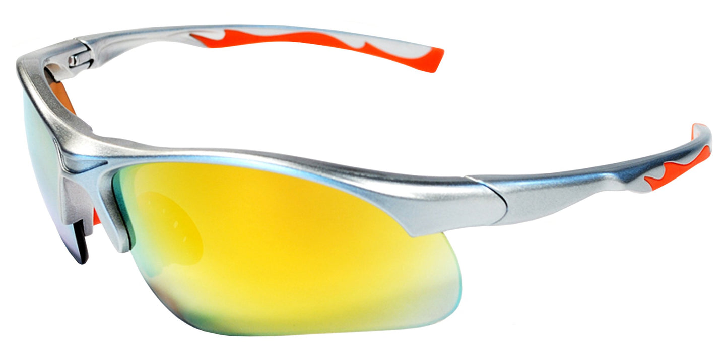 JiMarti Sunglasses JM12 Sports Wrap for Baseball, Softball, Cycling,Golf TR90 Frame Mirror Lens (Silver & Orange)