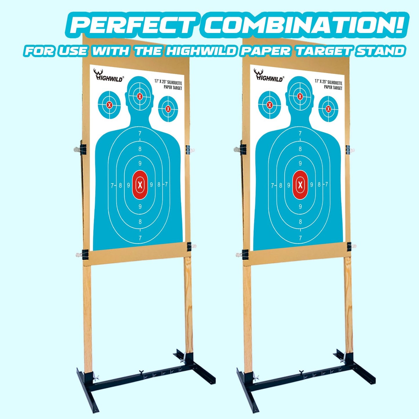Highwild Shooting Range Silhouette Paper Target - 17X25 Inches (25 Pack, White & Light Blue)