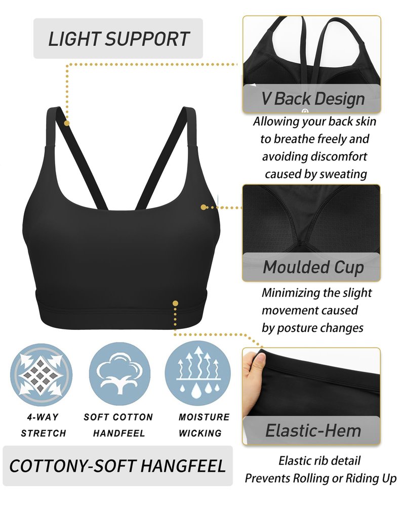 RUNNING GIRL Sports Bras for Women,Light Impact Spaghetti Thin Strap Molded Cup Black Sports Bra Yoga Workout Bra(WX3118Black_M)