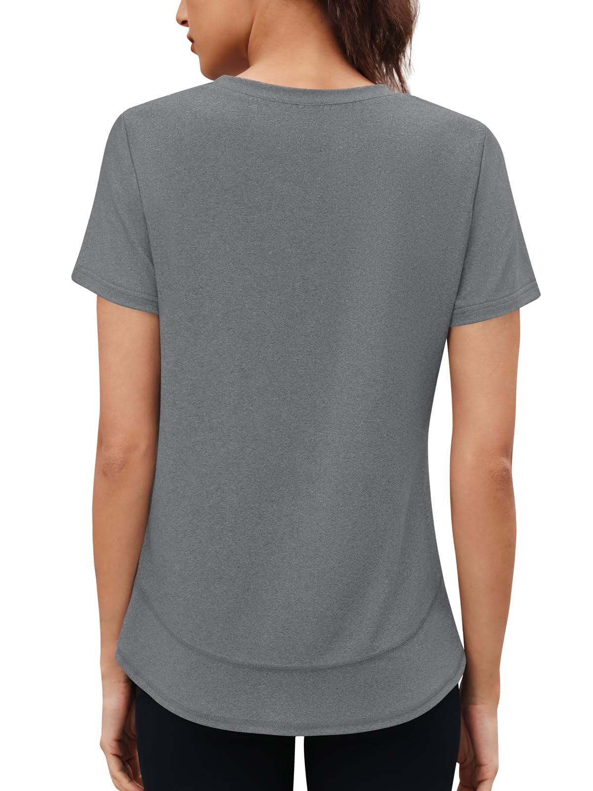 3rd hill Womens Workout Tops Short Sleeve Crewneck Sports Yoga Running Shirts Quick Dry Outfits Gray L