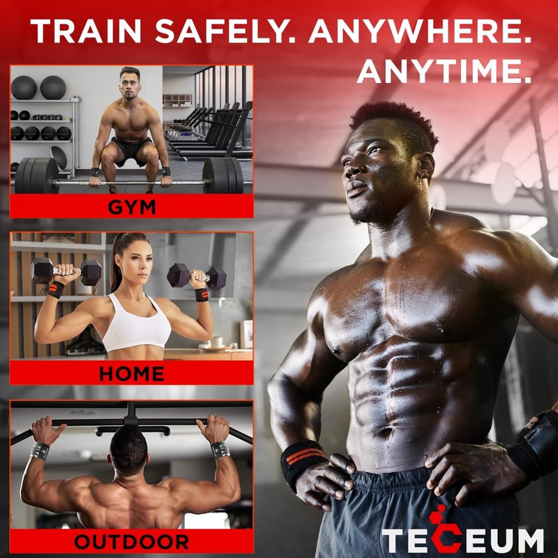 TECEUM Weightlifting Wrist Wraps - Heavy Duty 18" & 12" Thumb Loop Braces for Powerlifting & Strength Training