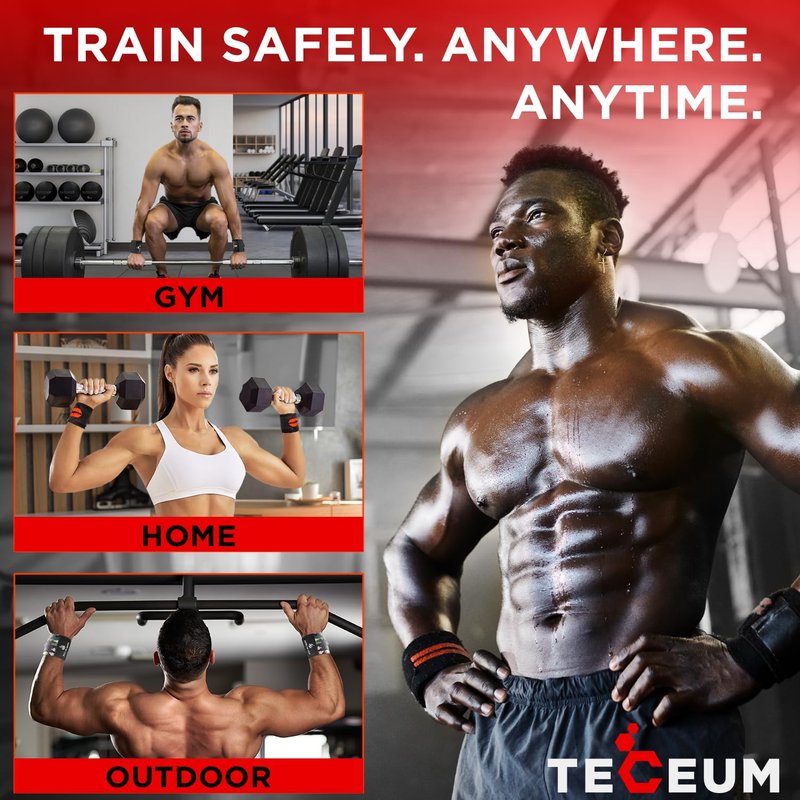 TECEUM Weightlifting Wrist Wraps with Thumb Loop – Black – Arms on Fire – 12 inch – Heavy-Duty Workout Wrist Support & Protection – Ideal for Powerlifting, Strength Training, Bodybuilding