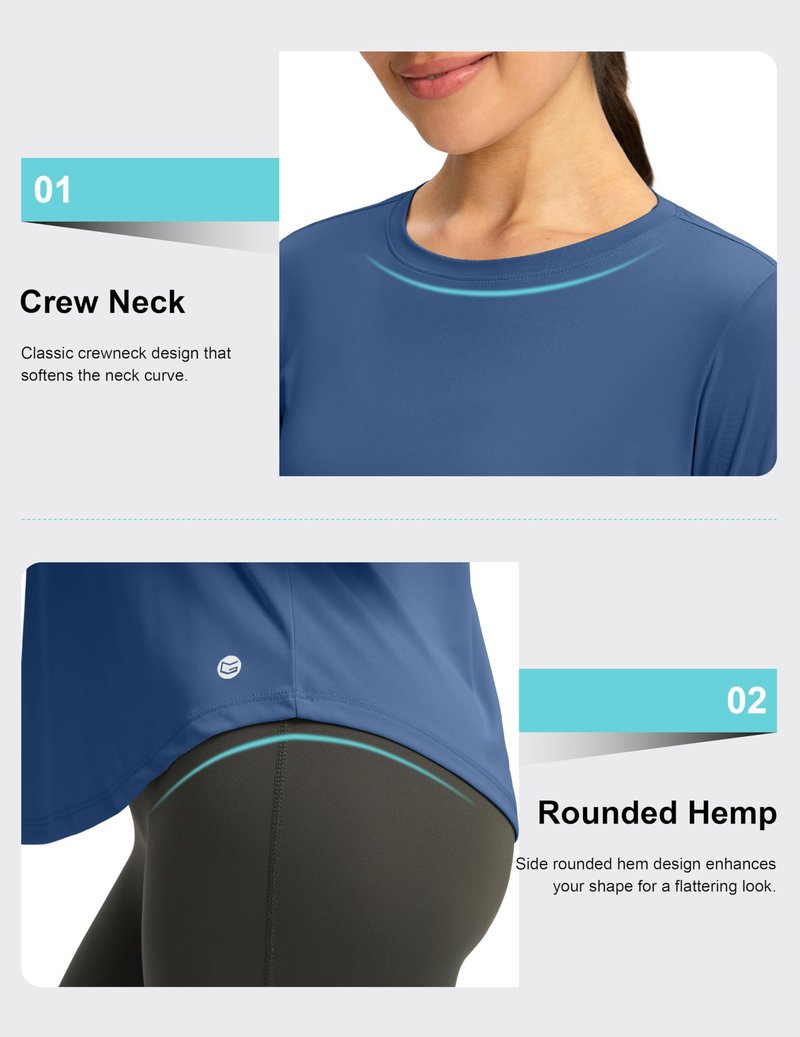 Women's UPF 50+ Sun Shirt Long Sleeve UV Shirts Rash Guard Lightweight Quick Dry Workout Hiking Tops for Women(Dark Blue,L)