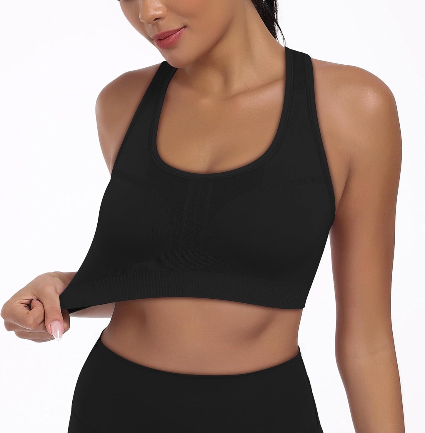 MIRITY 3-Pack High Impact Racerback Sports Bras for Women | Padded Wirefree Workout Bra for Gym & Yoga