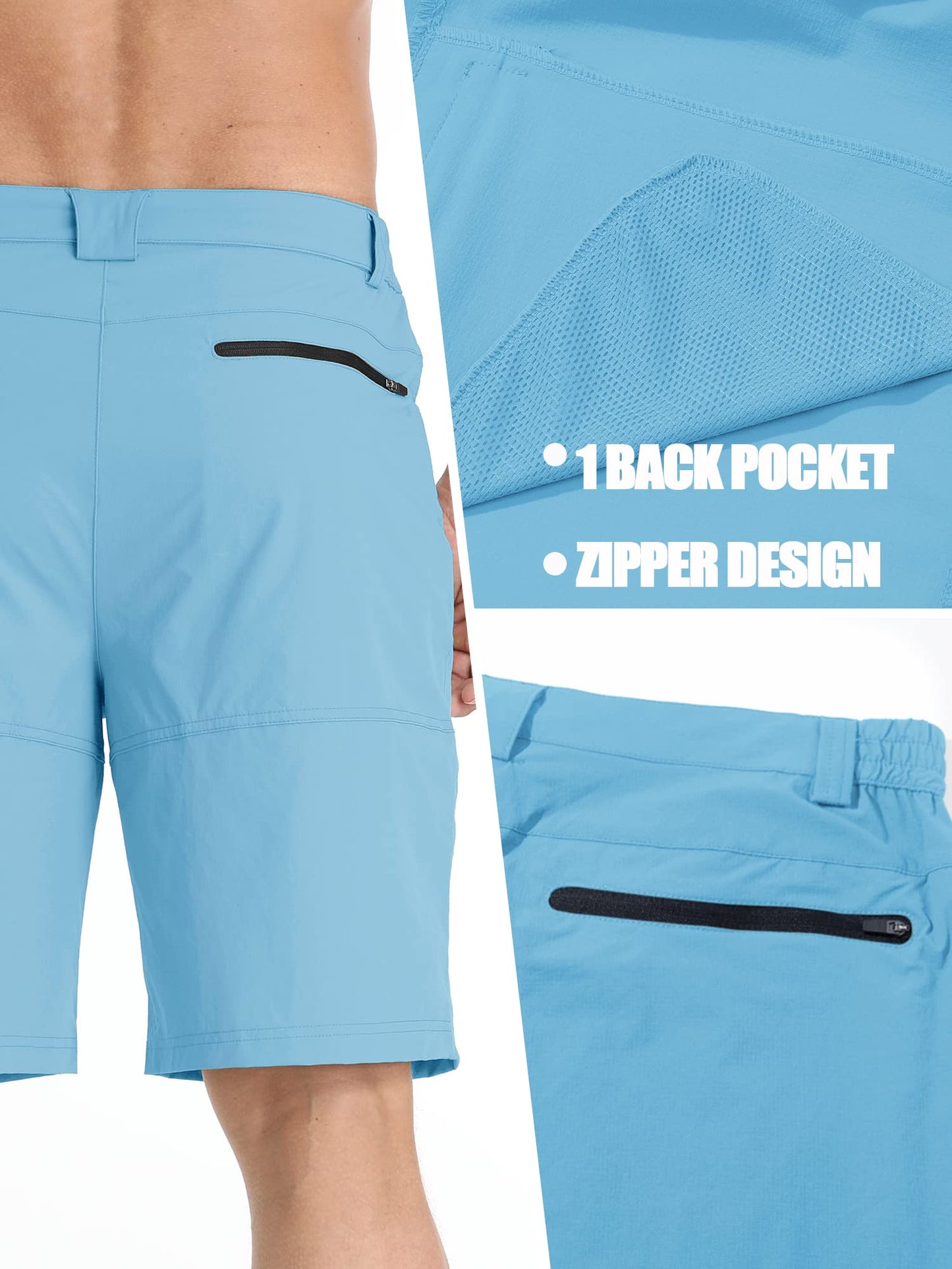 TACVASEN Mens 10" Hiking Shorts Golf Outdoor Lightweight Quick Dry Summer Casual Dress Fishing Shorts with Zipper Pockets Sky Blue 34