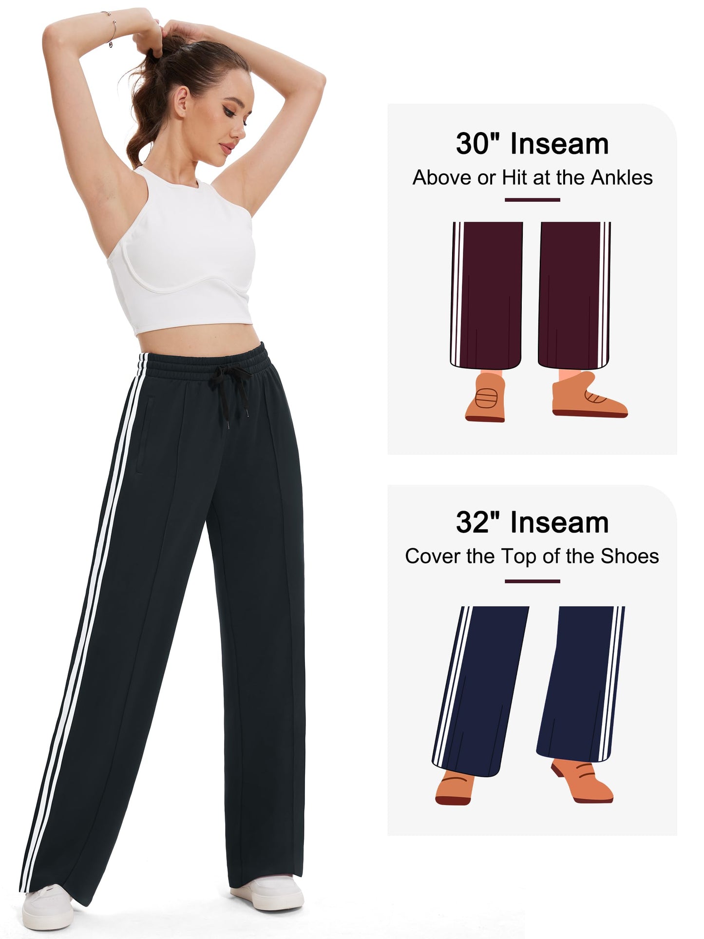 Tapata Women's 34" Inseam Tall Track Pants Loose Straight Leg Jogging Sweatpants Warm-Up Sports Athletic Running, Black, XL