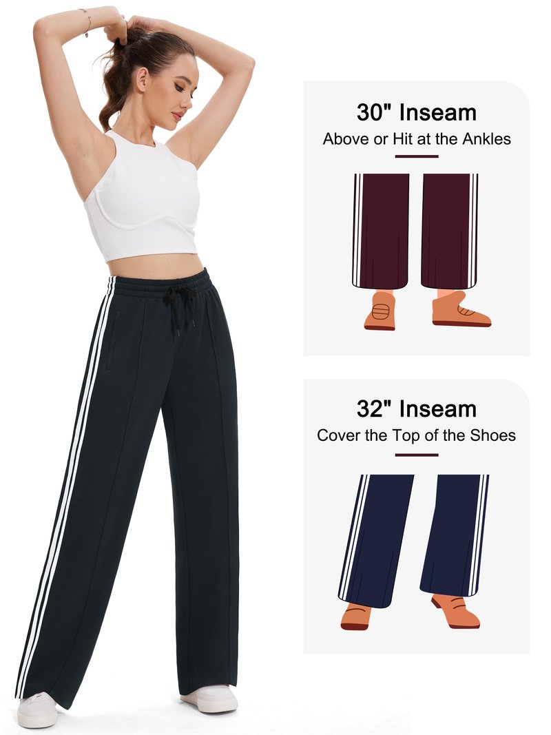 Tapata Women's 34" Inseam Tall Track Pants Loose Straight Leg Jogging Sweatpants Warm-Up Sports Athletic Running, Black, L