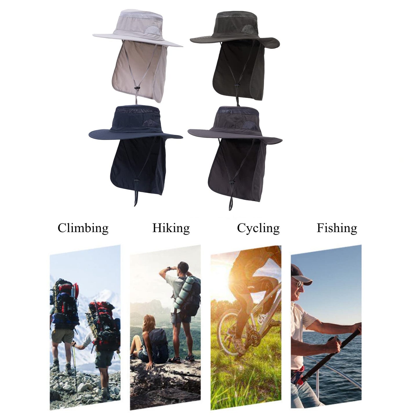 UV 50+ Sun Protection Hat for Men & Women, Wide Brim Bucket Hat for Outdoor Sport & Works Fishing Hat with Neck Flap Dark Gray