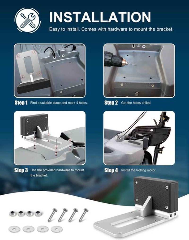 Universal Transom Trolling Motor Mounting Bracket for Kayaks/Kayak Marine Board Backing Plate Mount Bracket for Clamp-on Electric Trolling Motors