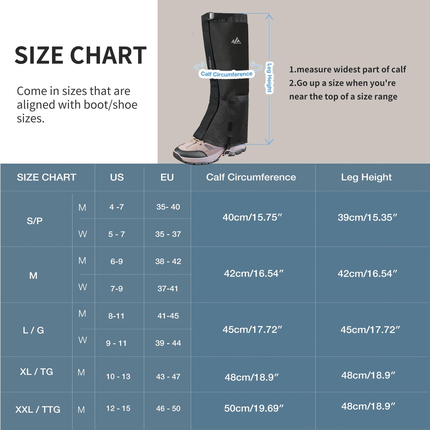 Unigear Snow Leg Gaiters, Waterproof Boot Gaiters for Hiking Walking Climbing Hunting Skiing 1000D Fabric (X-Large)