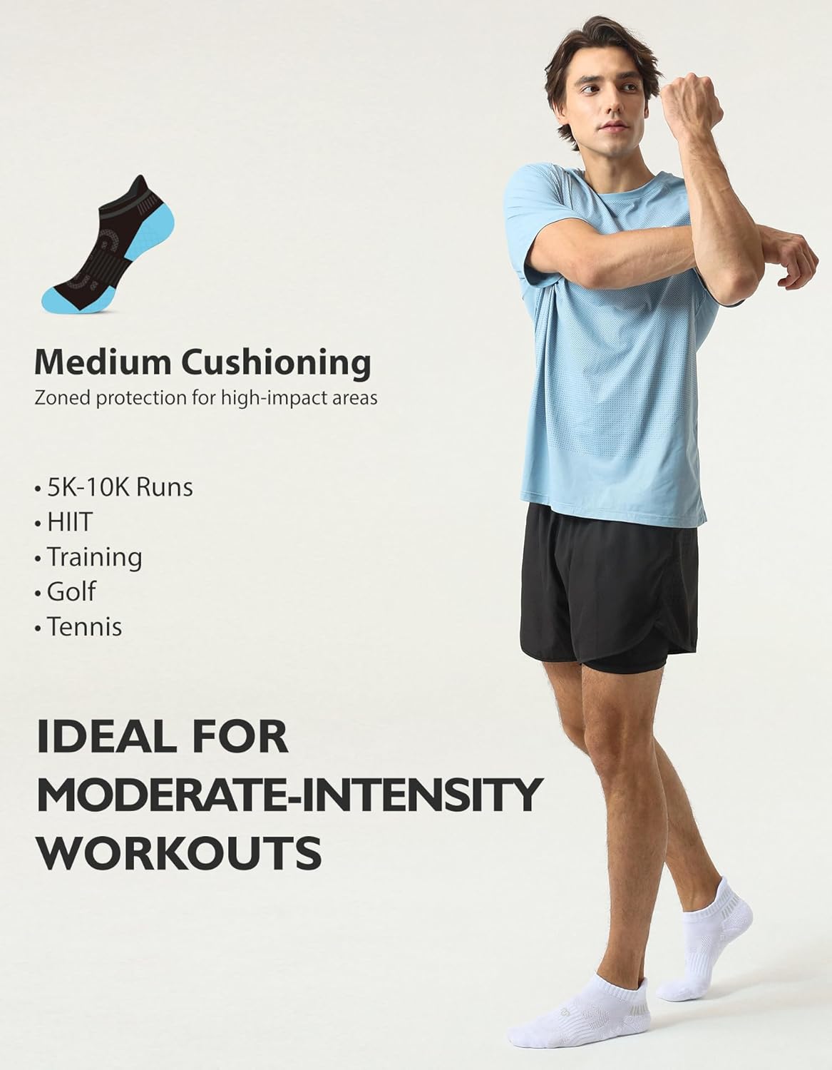 Men’s Running Socks - Cushioned Ankle Athletic Socks | Breathable Cotton, 6 Pairs
