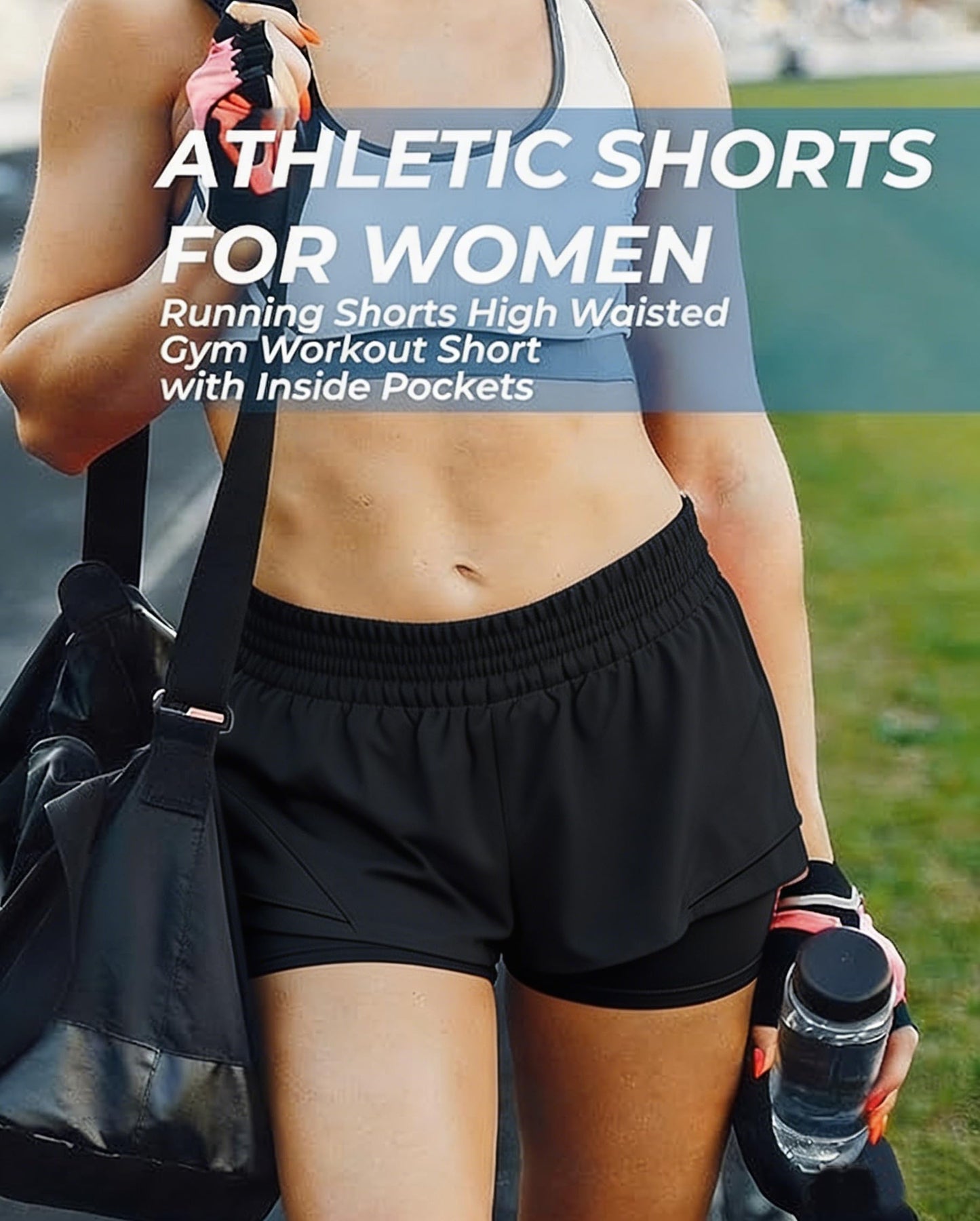 Apyovic Running Shorts for Women 2 in 1 Quick Dry Workout Athletic Shorts with Liner Pockets for Gym Tennis Hiking Black