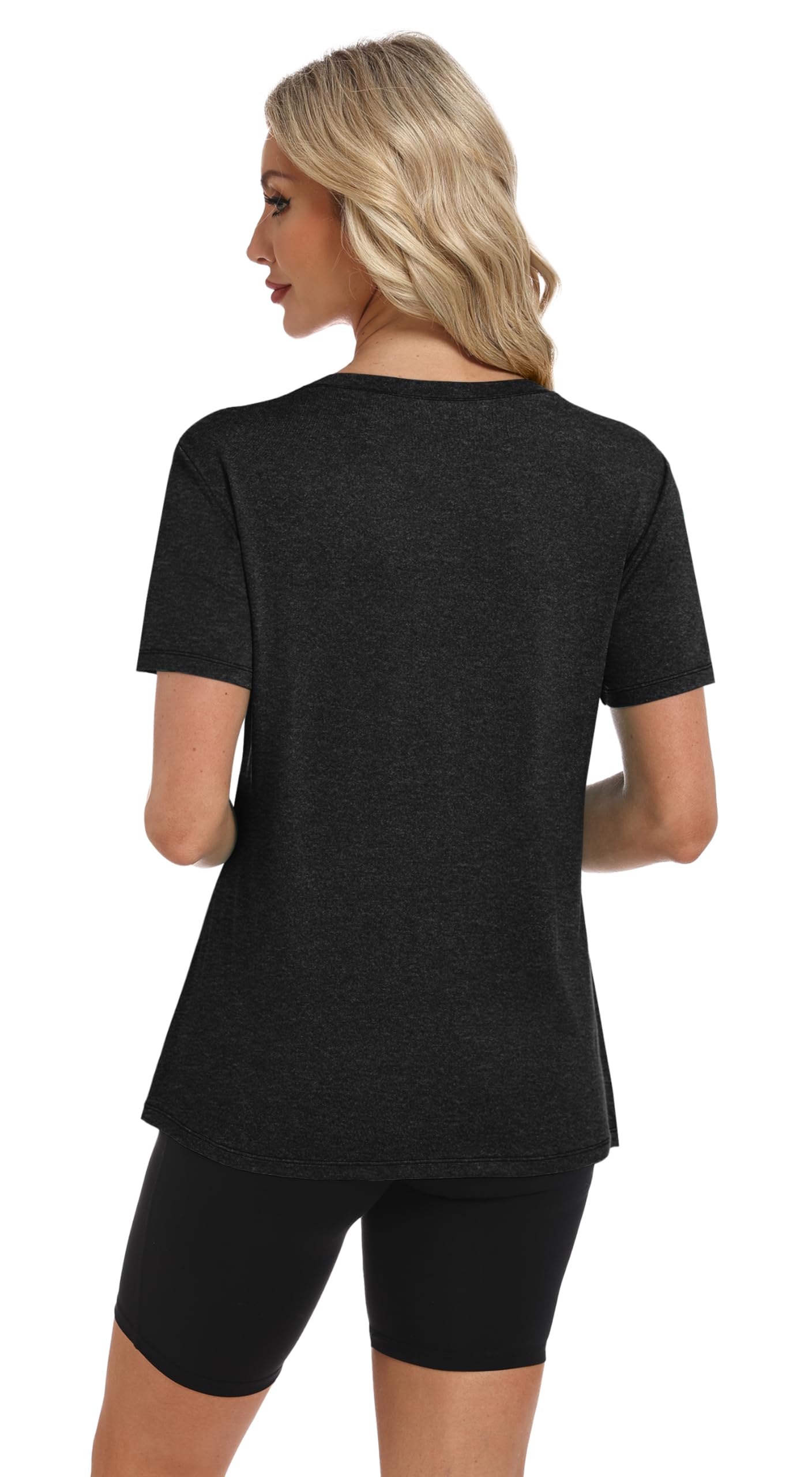 NIASHOT Womens T Shirts Pilates Outfits for Women Summer Women's Clothing Athletic Tops Athletic Gym Loose Fit Breathable Activewear Moisture Wicking Tshirts Black M