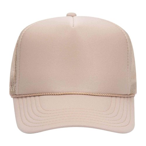 OTTO Wholesale 12 x Polyester Foam Front 5 Panel High Crown Mesh Back Trucker Hat - Khaki - (12 Pcs)