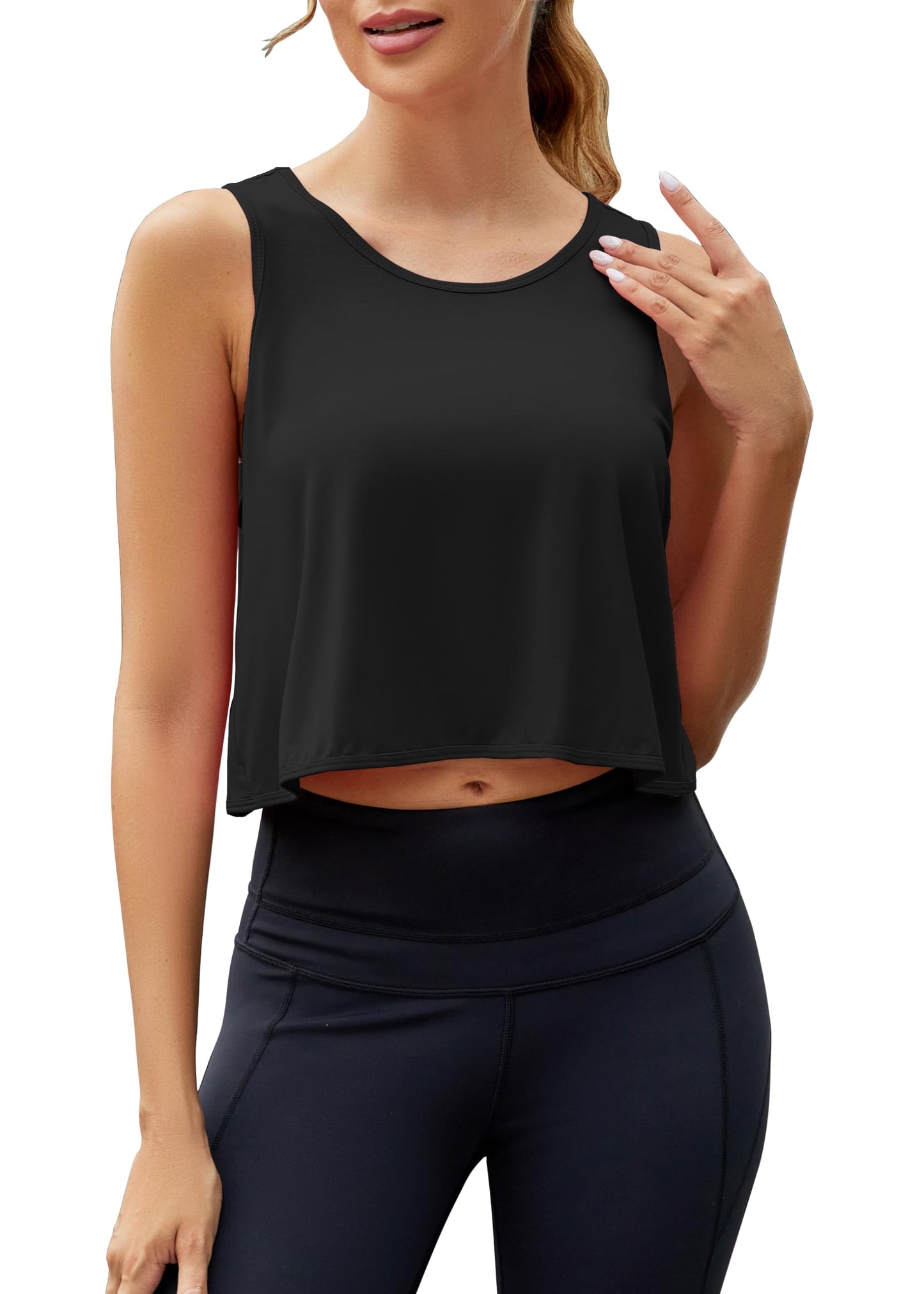 Mippo Crop Tops for Women Workout Athletic Gym Top Cropped Tank Open Back Shirts Running Clothes for Women Black M