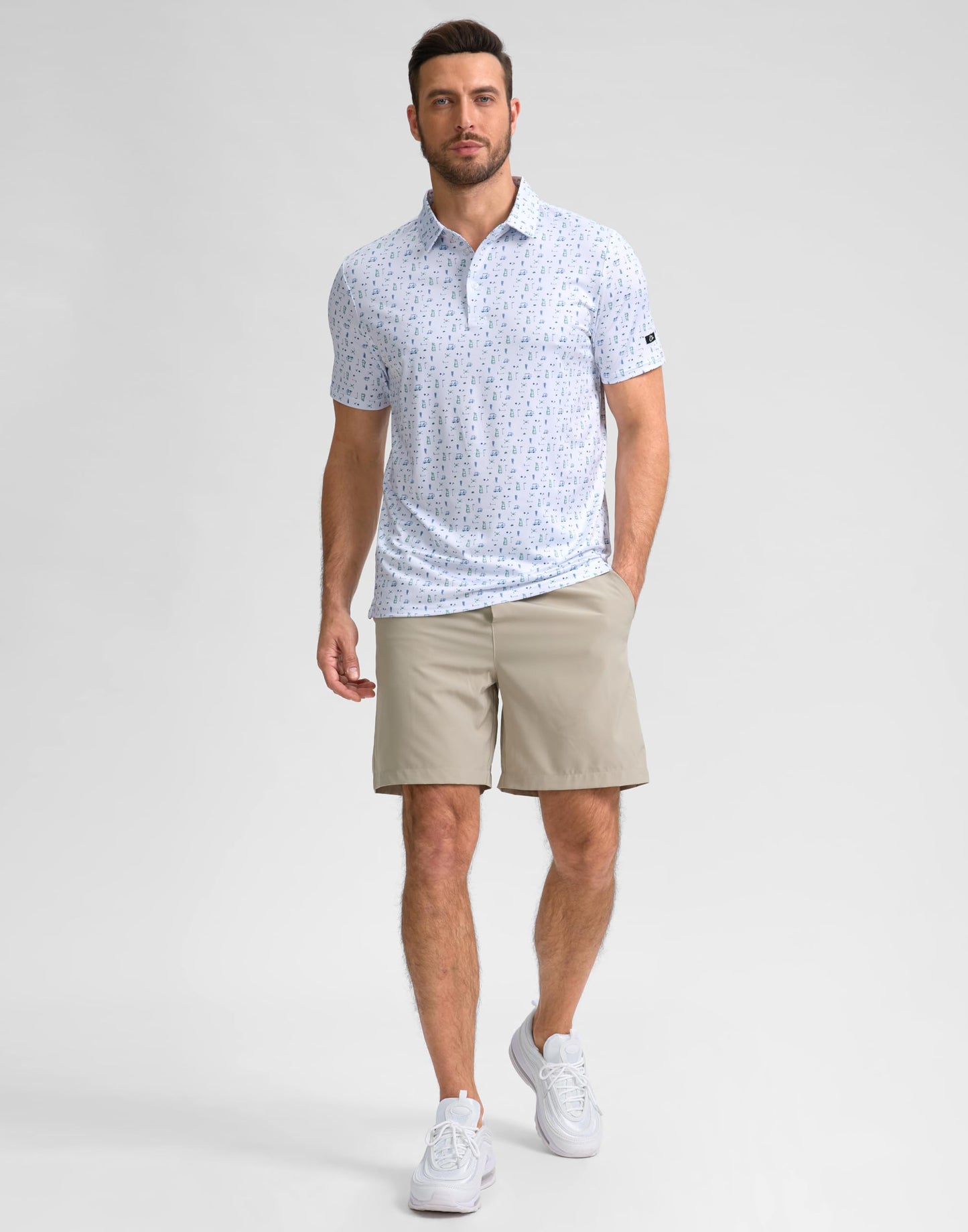 Obla Mens Golf Polo Shirts Short Sleeve Dry Fit Performance Moisture Wicking Casual Print Collared Golf Shirts for Men(White Golf Flag_XXXL)